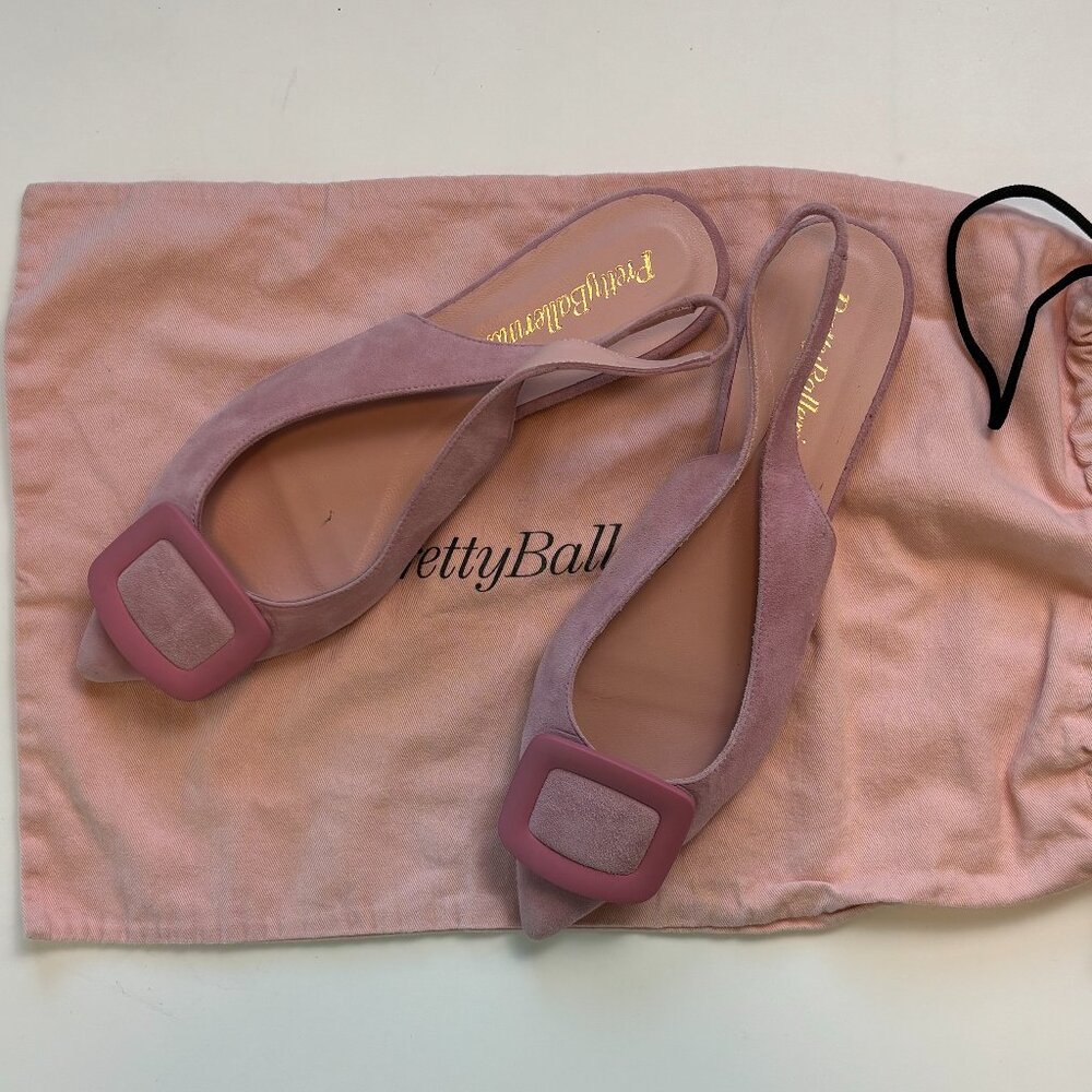 Pretty Ballerinas Suede‎ Slingback Flats 38 Pink Buckle Pointed Toe Spain - Picture 3 of 7
